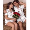 Ekouaer Couple Matching Pajamas Sets Short Sleeve Button Down Pjs Sleepwear 2 Piece Lounge Set XS-XXXL(White Puppy Couple Print)