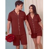 Ekouaer Couple Matching Pajamas Sets Short Sleeve Button Down Pjs Sleepwear 2 Piece Lounge Set XS-XXXL(Wine Red)