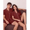 Ekouaer Couple Matching Pajamas Sets Short Sleeve Button Down Pjs Sleepwear 2 Piece Lounge Set XS-XXXL(Wine Red)