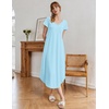 Ekouaer Long Nightgowns for Women Bamboo Viscose Sleepshirt Short Sleeve Night Gown V Neck House Dress(Aqua Green)