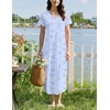 Ekouaer Long Nightgowns for Women Bamboo Viscose Sleepshirt Short Sleeve Night Gown V Neck House Dress(Floral Blue)