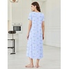 Ekouaer Long Nightgowns for Women Bamboo Viscose Sleepshirt Short Sleeve Night Gown V Neck House Dress(Floral Blue)