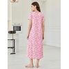 Ekouaer Long Nightgowns for Women Bamboo Viscose Sleepshirt Short Sleeve Night Gown V Neck House Dress(Floral Pink)