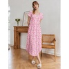 Ekouaer Long Nightgowns for Women Bamboo Viscose Sleepshirt Short Sleeve Night Gown V Neck House Dress(Floral Pink)