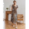 Ekouaer Long Nightgowns for Women Bamboo Viscose Sleepshirt Short Sleeve Night Gown V Neck House Dress(Leopard Print)