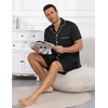 Ekouaer Mens Pajamas Set Summer Short Sleeve Button Up Pjs 2 Piece Sleepwear with Pockets S-XXXL(Black)