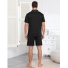 Ekouaer Mens Pajamas Set Summer Short Sleeve Button Up Pjs 2 Piece Sleepwear with Pockets S-XXXL(Black)