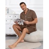 Ekouaer Mens Pajamas Set Summer Short Sleeve Button Up Pjs 2 Piece Sleepwear with Pockets S-XXXL(Brown)