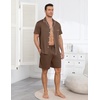 Ekouaer Mens Pajamas Set Summer Short Sleeve Button Up Pjs 2 Piece Sleepwear with Pockets S-XXXL(Brown)