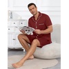 Ekouaer Mens Pajamas Set Summer Short Sleeve Button Up Pjs 2 Piece Sleepwear with Pockets S-XXXL(Wine Red)