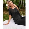 Ekouaer Nightgowns for Women Long Night Gown Pleated Moo Moos Short Sleeve House Dress Plus Size Lounge Dress S-5XL(Black)