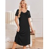 Ekouaer Nightgowns for Women Long Night Gown Pleated Moo Moos Short Sleeve House Dress Plus Size Lounge Dress S-5XL(Black)