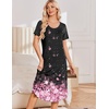 Ekouaer Nightgowns for Women Long Night Gown Pleated Moo Moos Short Sleeve House Dress Plus Size Lounge Dress S-5XL(Black Sakura)