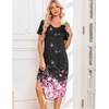 Ekouaer Nightgowns for Women Long Night Gown Pleated Moo Moos Short Sleeve House Dress Plus Size Lounge Dress S-5XL(Black Sakura)