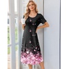 Ekouaer Nightgowns for Women Long Night Gown Pleated Moo Moos Short Sleeve House Dress Plus Size Lounge Dress S-5XL(Black Sakura)