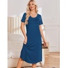 Ekouaer Nightgowns for Women Long Night Gown Pleated Moo Moos Short Sleeve House Dress Plus Size Lounge Dress S-5XL(Blue)