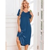 Ekouaer Nightgowns for Women Long Night Gown Pleated Moo Moos Short Sleeve House Dress Plus Size Lounge Dress S-5XL(Blue)