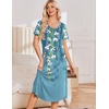 Ekouaer Nightgowns for Women Long Night Gown Pleated Moo Moos Short Sleeve House Dress Plus Size Lounge Dress S-5XL(Blue Floral)