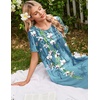 Ekouaer Nightgowns for Women Long Night Gown Pleated Moo Moos Short Sleeve House Dress Plus Size Lounge Dress S-5XL(Blue Floral)