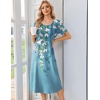Ekouaer Nightgowns for Women Long Night Gown Pleated Moo Moos Short Sleeve House Dress Plus Size Lounge Dress S-5XL(Blue Floral)