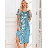 Ekouaer Nightgowns for Women Long Night Gown Pleated Moo Moos Short Sleeve House Dress Plus Size Lounge Dress S-5XL(Blue Floral)