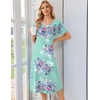 Ekouaer Nightgowns for Women Long Night Gown Pleated Moo Moos Short Sleeve House Dress Plus Size Lounge Dress S-5XL(Blue Flower)