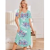 Ekouaer Nightgowns for Women Long Night Gown Pleated Moo Moos Short Sleeve House Dress Plus Size Lounge Dress S-5XL(Blue Flower)