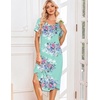 Ekouaer Nightgowns for Women Long Night Gown Pleated Moo Moos Short Sleeve House Dress Plus Size Lounge Dress S-5XL(Blue Flower)