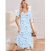 Ekouaer Nightgowns for Women Long Night Gown Pleated Moo Moos Short Sleeve House Dress Plus Size Lounge Dress S-5XL(Blue Star Moon)