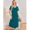 Ekouaer Nightgowns for Women Long Night Gown Pleated Moo Moos Short Sleeve House Dress Plus Size Lounge Dress S-5XL(Blue-green)