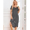 Ekouaer Nightgowns for Women Long Night Gown Pleated Moo Moos Short Sleeve House Dress Plus Size Lounge Dress S-5XL(Dark Grey)