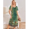 Ekouaer Nightgowns for Women Long Night Gown Pleated Moo Moos Short Sleeve House Dress Plus Size Lounge Dress S-5XL(Green Floral)