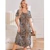 Ekouaer Nightgowns for Women Long Night Gown Pleated Moo Moos Short Sleeve House Dress Plus Size Lounge Dress S-5XL(Leopard Print)