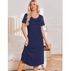 Ekouaer Nightgowns for Women Long Night Gown Pleated Moo Moos Short Sleeve House Dress Plus Size Lounge Dress S-5XL(Navy Blue)