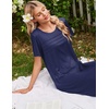 Ekouaer Nightgowns for Women Long Night Gown Pleated Moo Moos Short Sleeve House Dress Plus Size Lounge Dress S-5XL(Navy Blue)