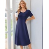 Ekouaer Nightgowns for Women Long Night Gown Pleated Moo Moos Short Sleeve House Dress Plus Size Lounge Dress S-5XL(Navy Blue)