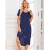 Ekouaer Nightgowns for Women Long Night Gown Pleated Moo Moos Short Sleeve House Dress Plus Size Lounge Dress S-5XL(Navy Blue)