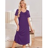 Ekouaer Nightgowns for Women Long Night Gown Pleated Moo Moos Short Sleeve House Dress Plus Size Lounge Dress S-5XL(Purple)