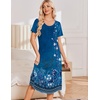 Ekouaer Nightgowns for Women Long Night Gown Pleated Moo Moos Short Sleeve House Dress Plus Size Lounge Dress S-5XL(Royal-blue Floral)