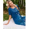 Ekouaer Nightgowns for Women Long Night Gown Pleated Moo Moos Short Sleeve House Dress Plus Size Lounge Dress S-5XL(Royal-blue Floral)