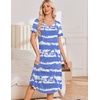 Ekouaer Nightgowns for Women Long Night Gown Pleated Moo Moos Short Sleeve House Dress Plus Size Lounge Dress S-5XL(White Blue Striped)