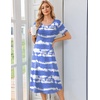 Ekouaer Nightgowns for Women Long Night Gown Pleated Moo Moos Short Sleeve House Dress Plus Size Lounge Dress S-5XL(White Blue Striped)