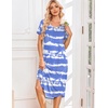 Ekouaer Nightgowns for Women Long Night Gown Pleated Moo Moos Short Sleeve House Dress Plus Size Lounge Dress S-5XL(White Blue Striped)