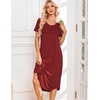 Ekouaer Nightgowns for Women Long Night Gown Pleated Moo Moos Short Sleeve House Dress Plus Size Lounge Dress S-5XL(Wine Red)