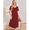 Ekouaer Nightgowns for Women Long Night Gown Pleated Moo Moos Short Sleeve House Dress Plus Size Lounge Dress S-5XL(Wine Red)
