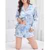Ekouaer Satin Pajamas Set for Women 2 Piece Silky Long Sleeve and Ruffle Shorts Pajamas Button Down Pjs Loungewear Set(Blue Bow Hearts)