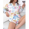 Ekouaer Satin Pajamas Set for Women 2 Piece Silky Long Sleeve and Ruffle Shorts Pajamas Button Down Pjs Loungewear Set(Colorful Bows)