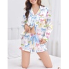 Ekouaer Satin Pajamas Set for Women 2 Piece Silky Long Sleeve and Ruffle Shorts Pajamas Button Down Pjs Loungewear Set(Colorful Bows)