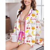 Ekouaer Satin Pajamas Set for Women 2 Piece Silky Long Sleeve and Ruffle Shorts Pajamas Button Down Pjs Loungewear Set(Colorful Fruit Prints)
