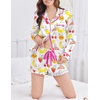 Ekouaer Satin Pajamas Set for Women 2 Piece Silky Long Sleeve and Ruffle Shorts Pajamas Button Down Pjs Loungewear Set(Colorful Fruit Prints)